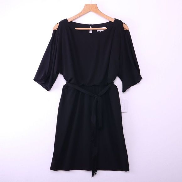 Jessica Simpson Fringe Belted Black Dress - Picture 1 of 6